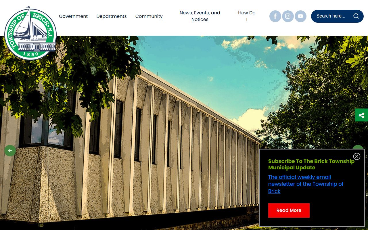 Brick Township official website for local government services and probate court records information