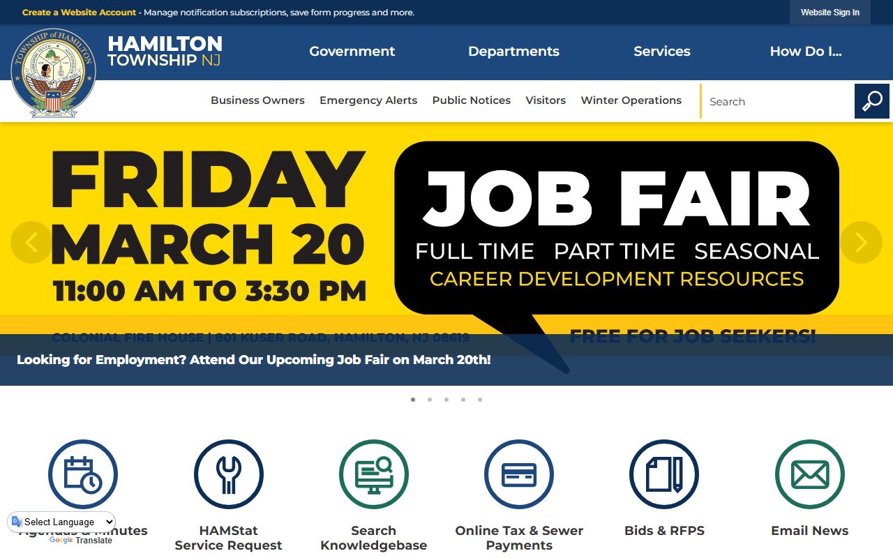 Hamilton Township official website for local government services and probate court records information