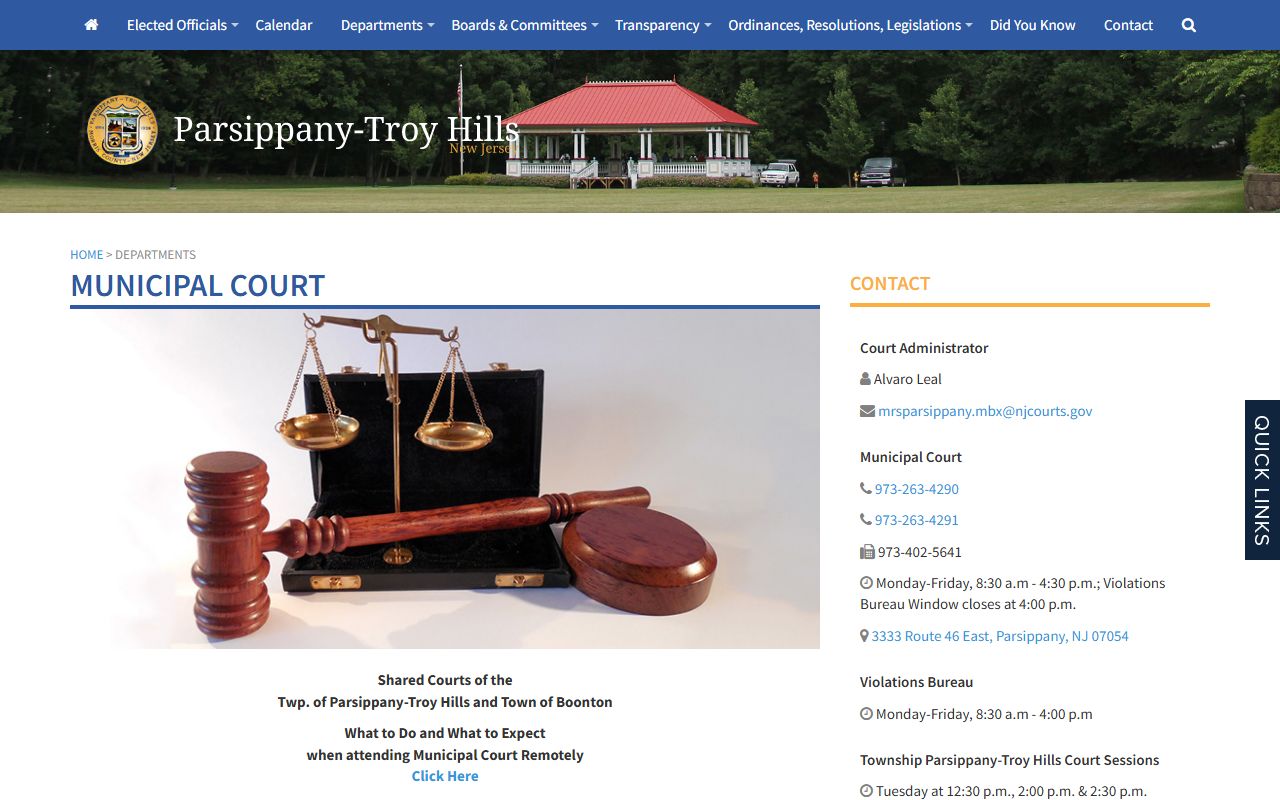 Parsippany-Troy Hills Township municipal court page for probate court records