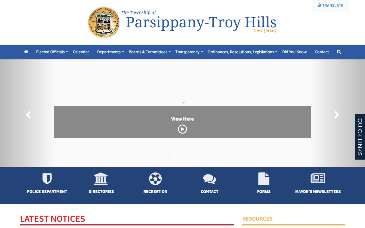 Parsippany-Troy Hills Township official website for probate court records information
