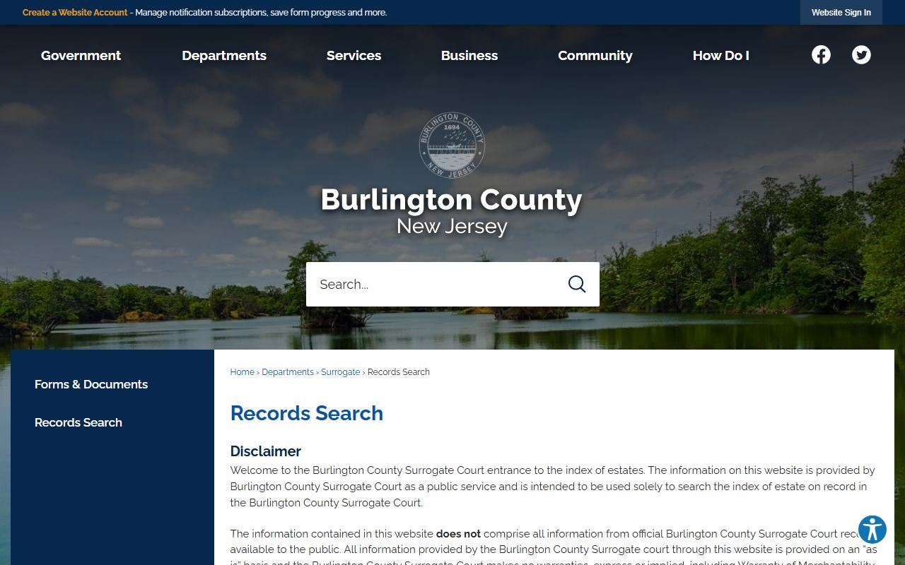 Burlington County online records search portal for probate court records