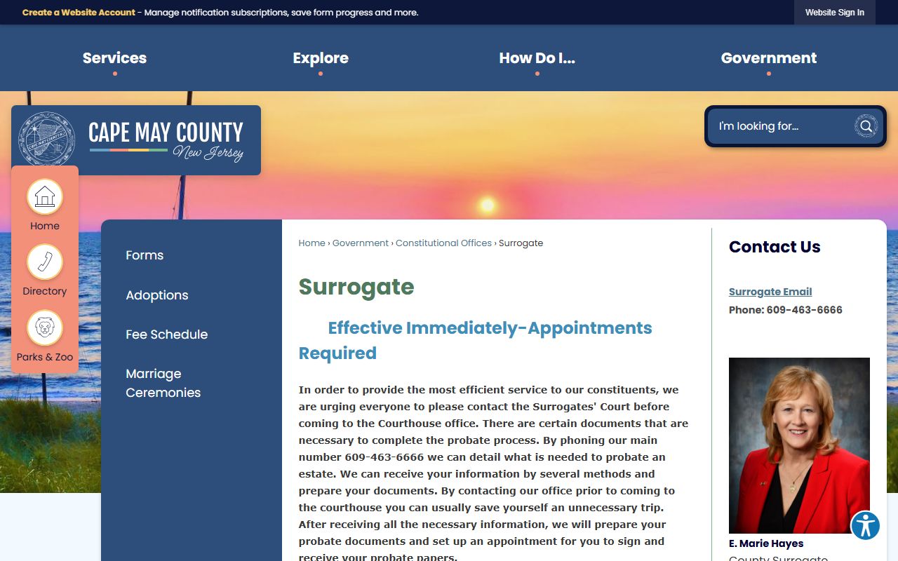 Cape May County Surrogate official website for probate court records
