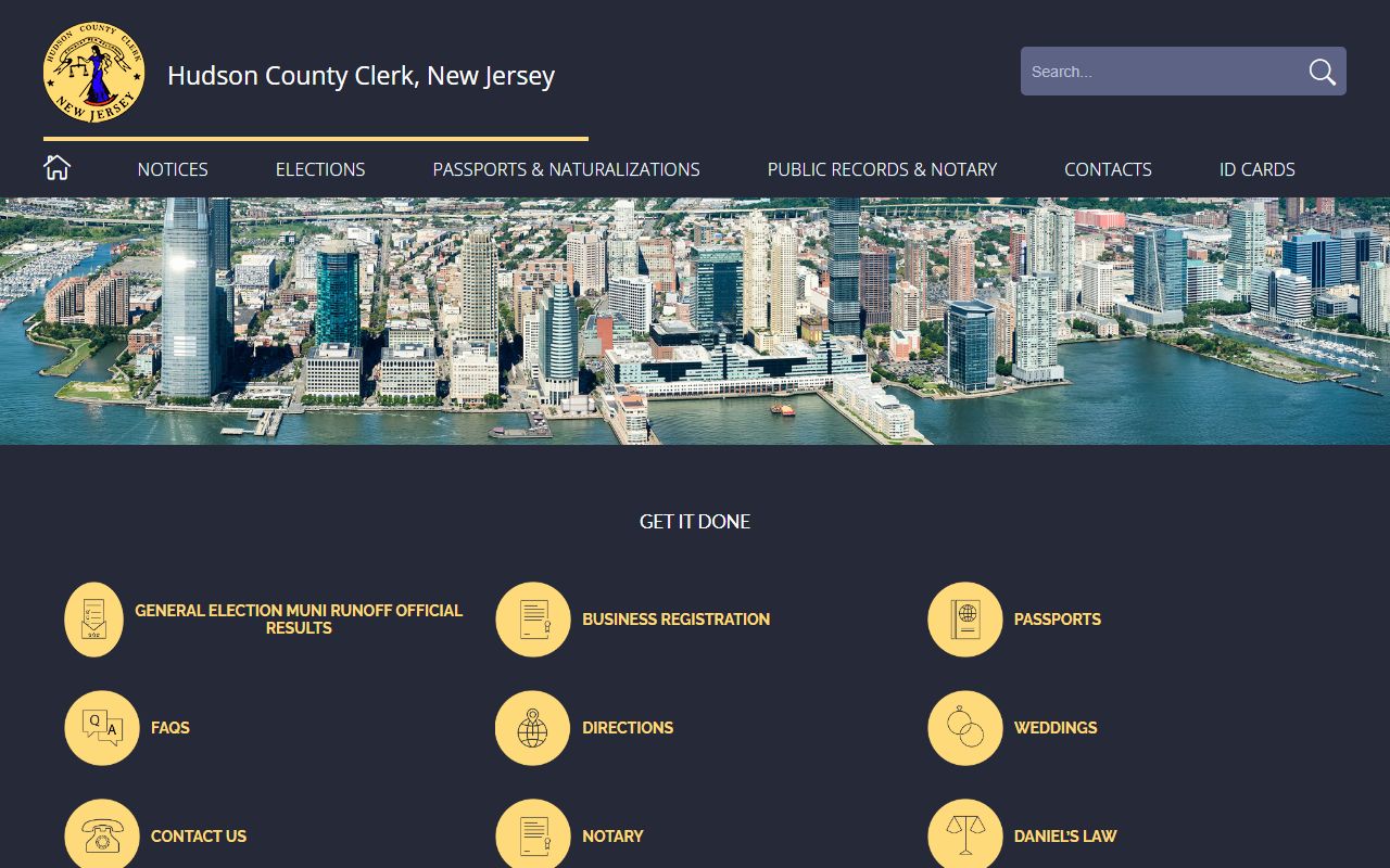 Hudson County Clerk's Office website for land records related to probate court records