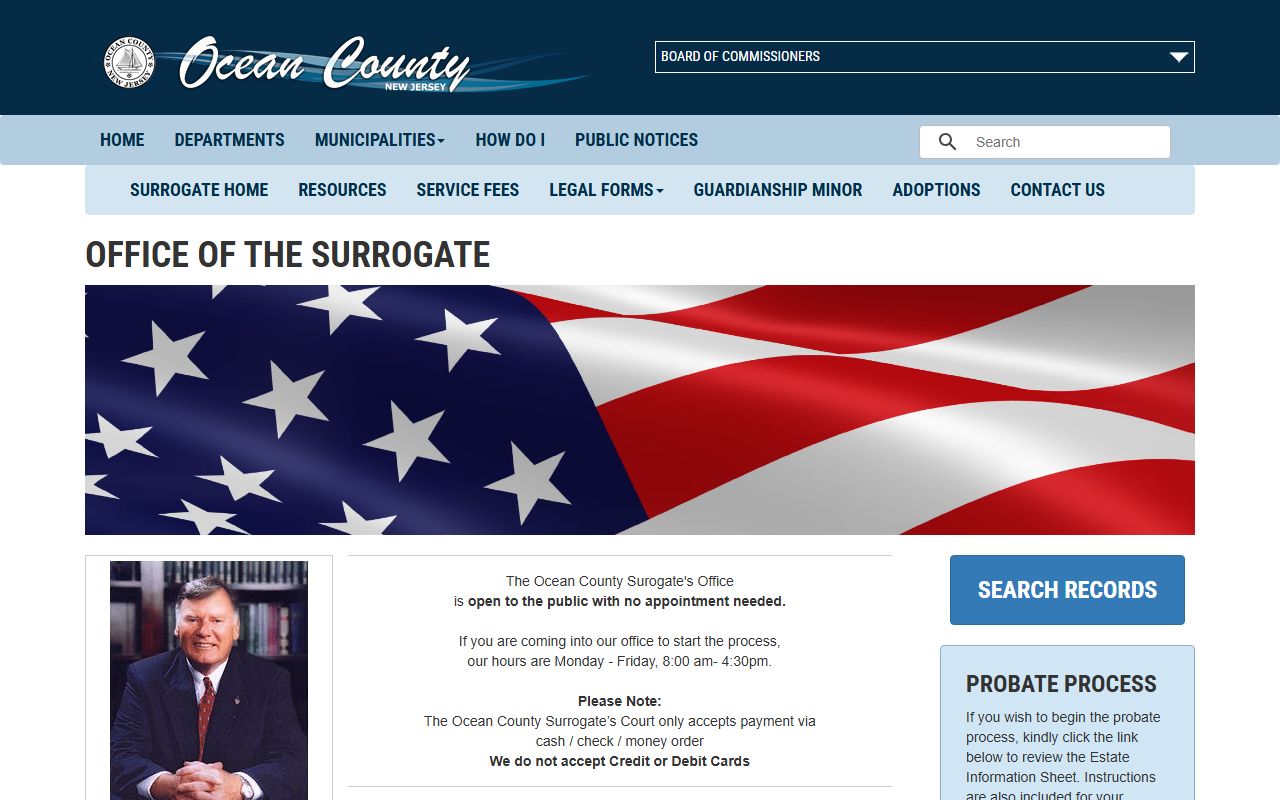 Ocean County Surrogate's Court official website for probate court records