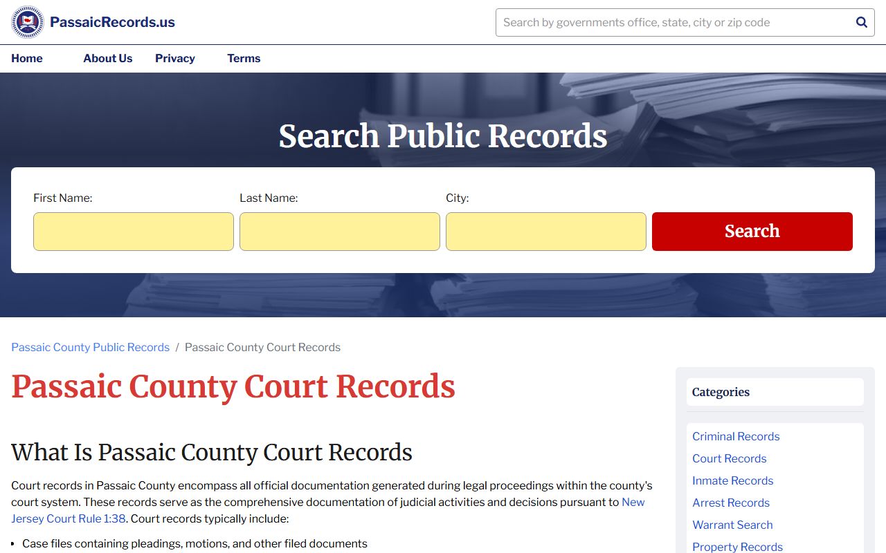 Passaic County Surrogate records information page for probate court records