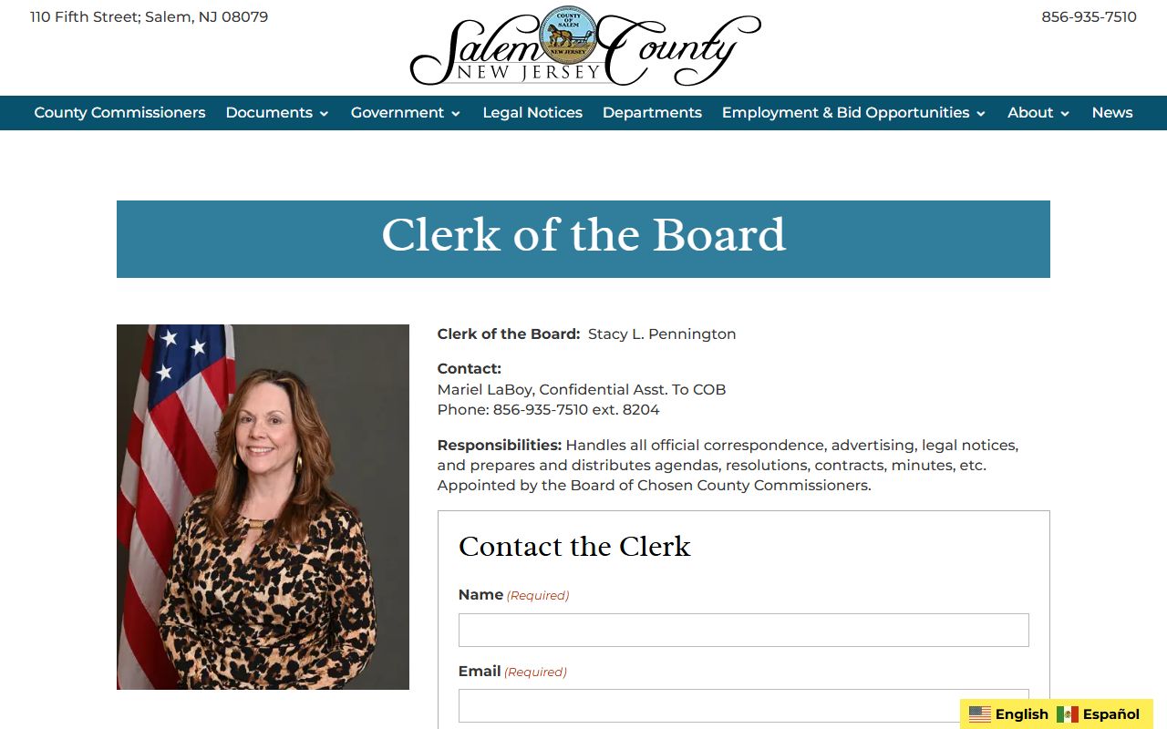 Salem County Clerk office website related to probate court records
