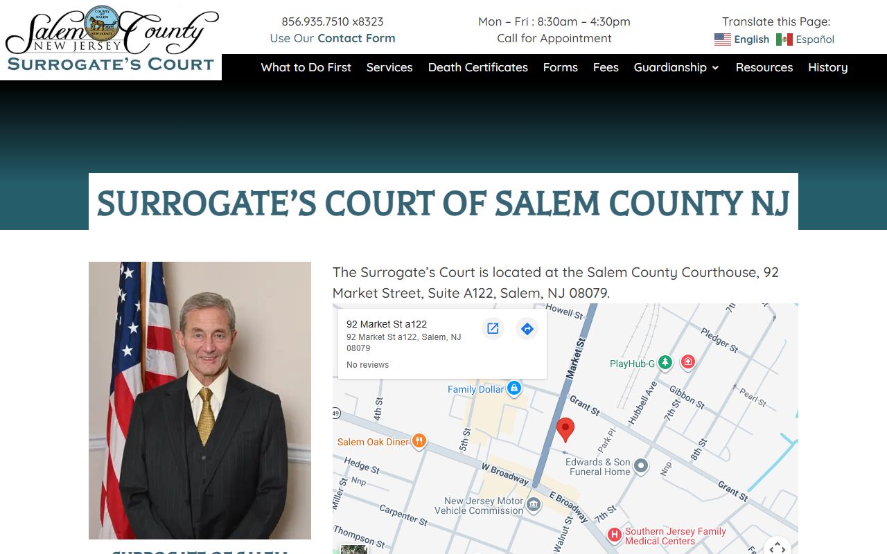 Salem County Surrogate official website for probate court records