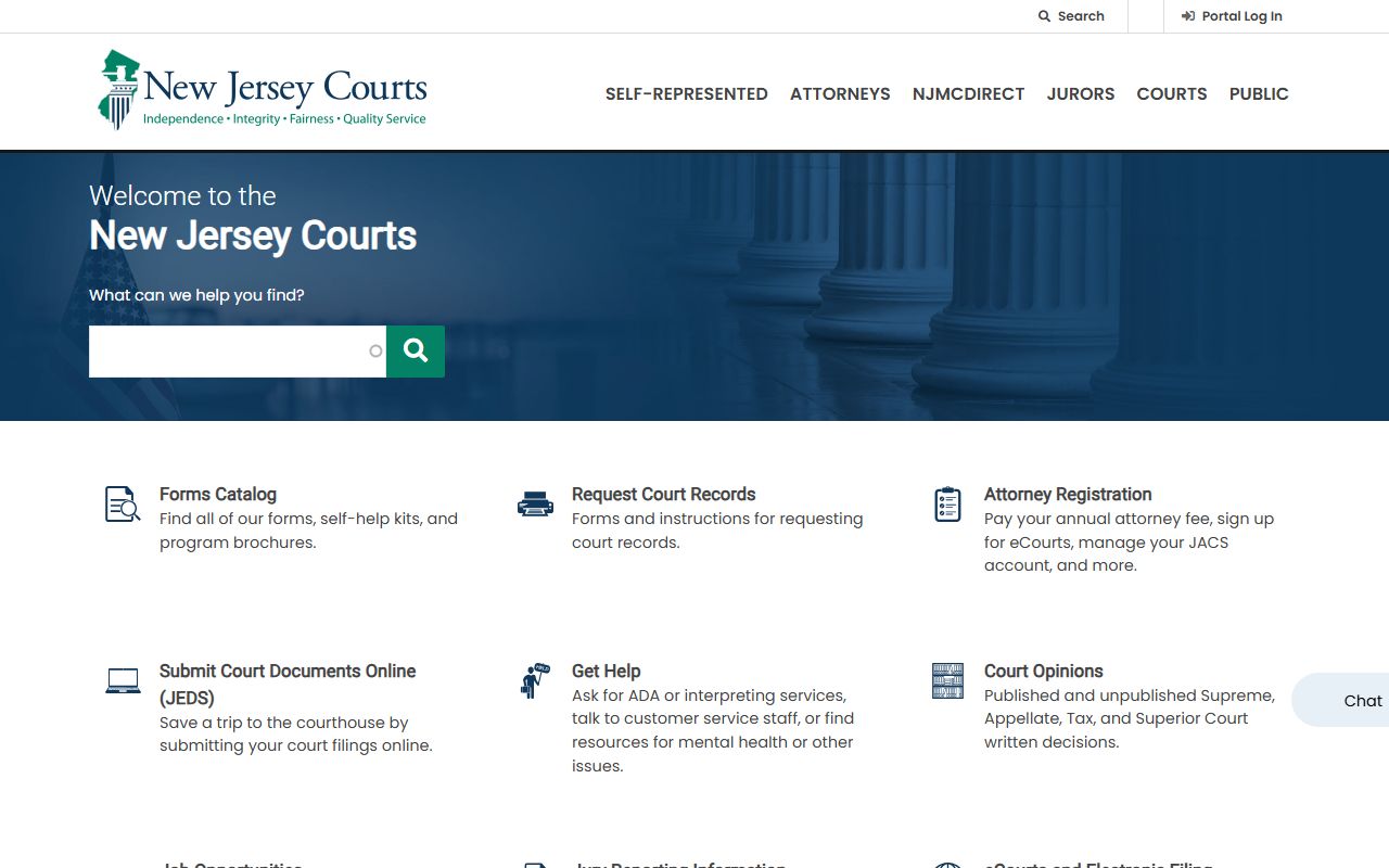New Jersey Courts official website for probate court records information