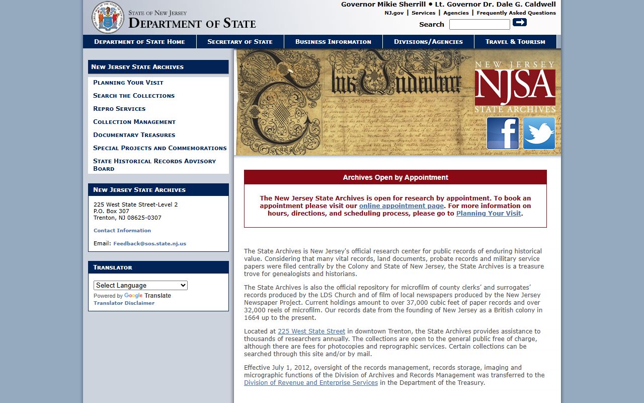 New Jersey State Archives official website for probate court records
